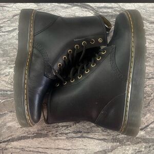 Dr. Martens Black Leather Lace-Up Ankle Boots with Yellow Stitching